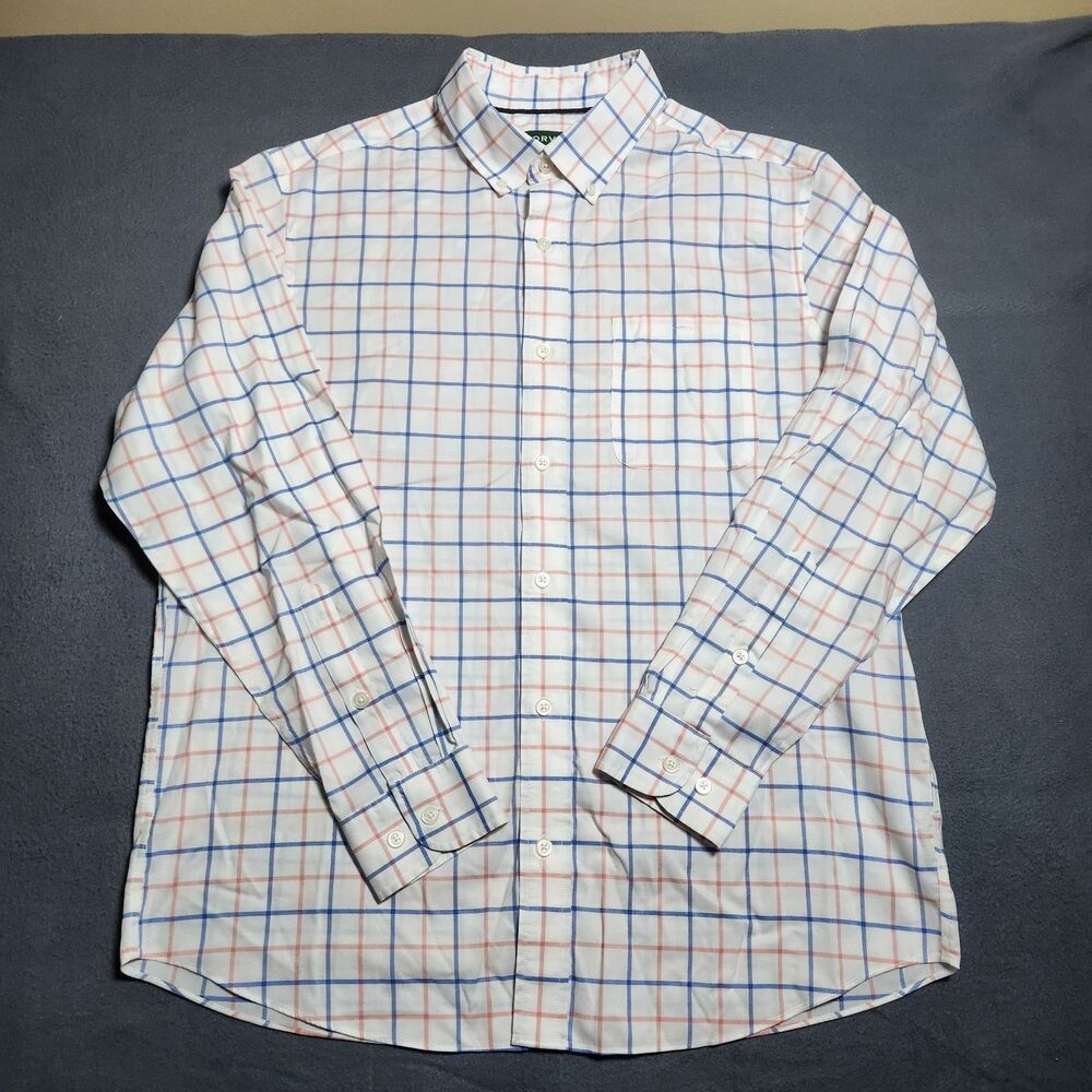 Orvis Men L Classic Fit White Check Long Sleeve Button Down Dress Shirt